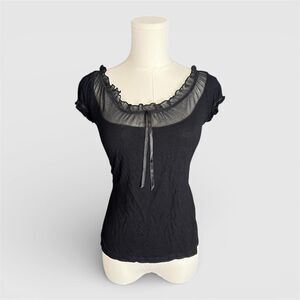 IN Studio Black Ruffle Cap Sleeve Top Size Large